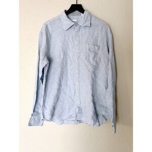 Carven Mens 100% Linen Blue Long Sleeve Button Down Shirt Size 6 XXL Europe